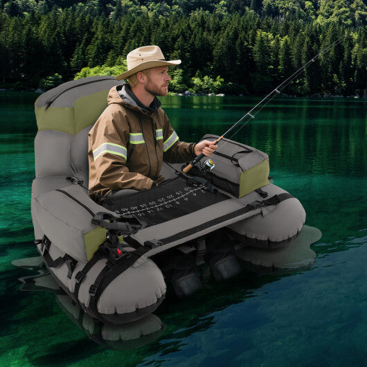 Inflatable Fishing Float Tube with Shoulder Straps and Storage for Angling-Green W2B