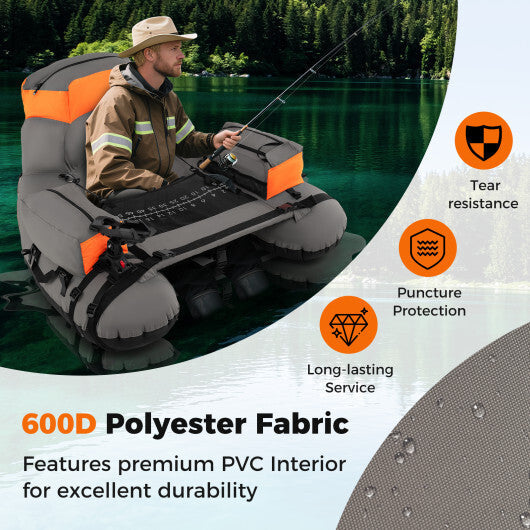 Inflatable Fishing Float Tube with Shoulder Straps and Storage for Angling-Green W2B