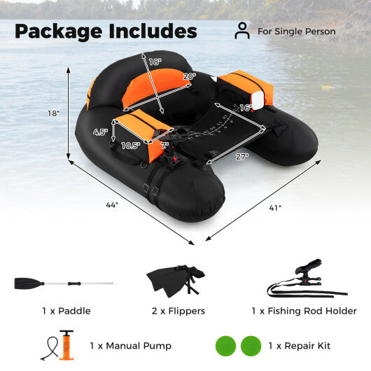 Inflatable Float Tube with Adjustable Fishing Rod Holder and Fish Hook Stator-Green W2B