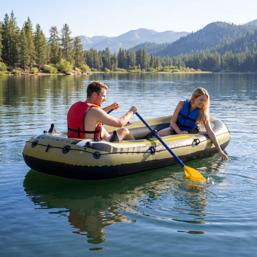 Inflatable Boat 3-Person Fishing Raft Set with Oars and Pump-Green W2B