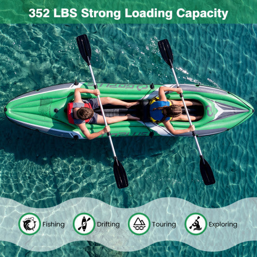 11.5 Feet Inflatable Kayak 2 Person Heavy Duty with Aluminum Paddles-Green W2B