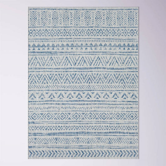 4 ft. x 6 ft. Blue Grey Chevron Coastal Boho Style Indoor Outdoor Area Rug FastFurnishings