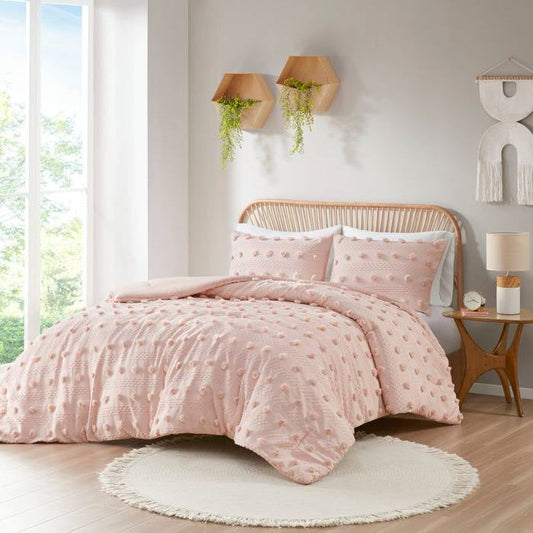 Full/Queen 3-Piece Pink Pompom Microfiber Comforter Set-1