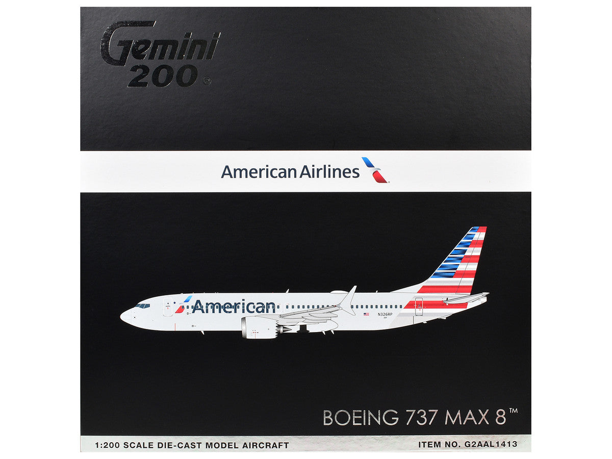 Boeing 737 MAX 8 Commercial Aircraft "American Airlines" (N326RP) Gray with Striped Tail "Gemini 200" Series 1/200 Diecast Model by GeminiJets GeminiJets