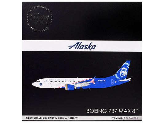 Boeing 737 MAX 8 Commercial Aircraft "Alaska Airlines - Honoring Those Who Serve" (N806AK) White and Blue "Gemini 200" Series 1/200 Diecast Model Airplane by GeminiJets GeminiJets