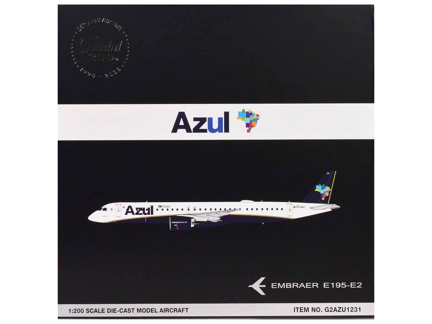 Embraer E195-E2 Commercial Aircraft "Azul Brazilian Airlines" (PS-AEH) White with Blue Tail "Gemini 200" Series 1/200 Diecast Model Airplane by GeminiJets