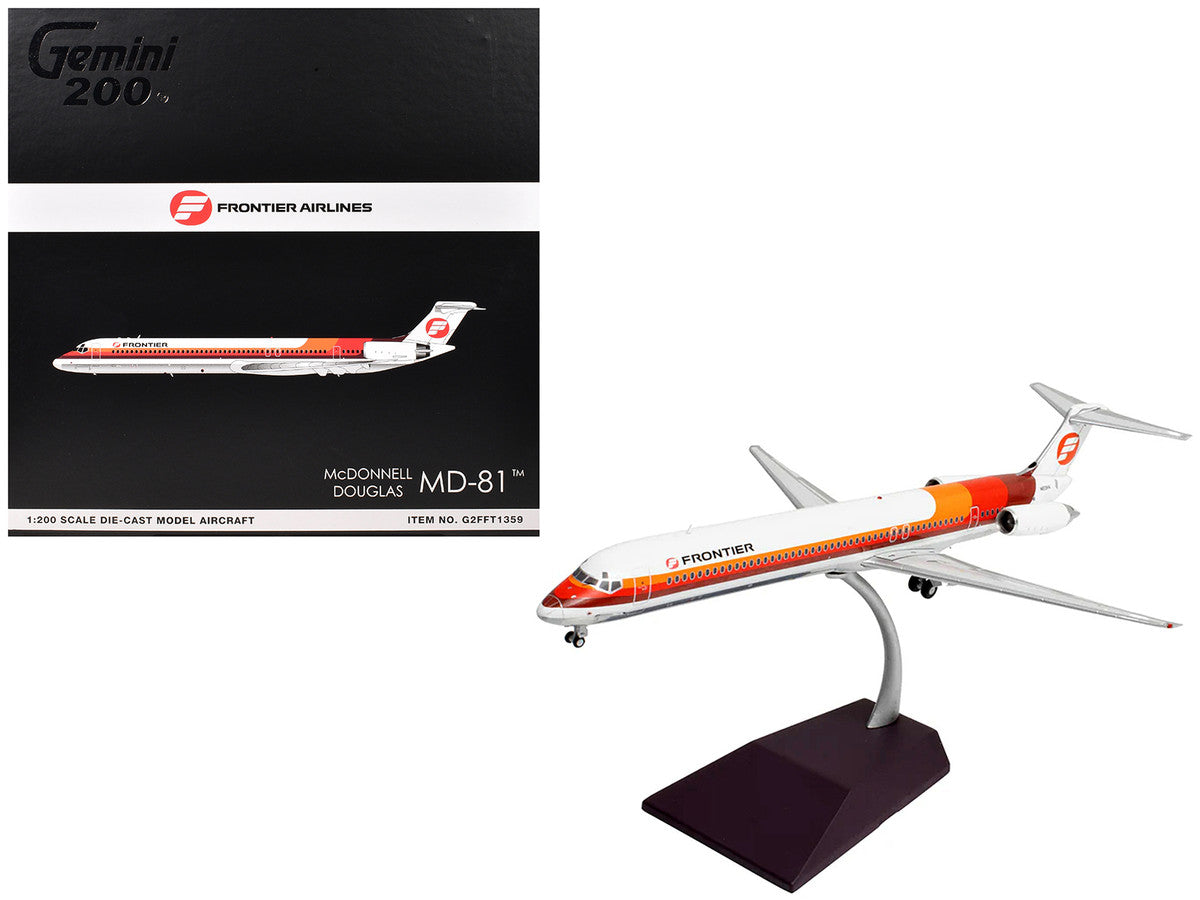 McDonnell Douglas MD-81 Commercial Aircraft "Frontier Airlines" (N859HA) White with Red and Orange Stripes "Gemini 200" Series 1/200 Diecast Model Airplane by GeminiJets-3