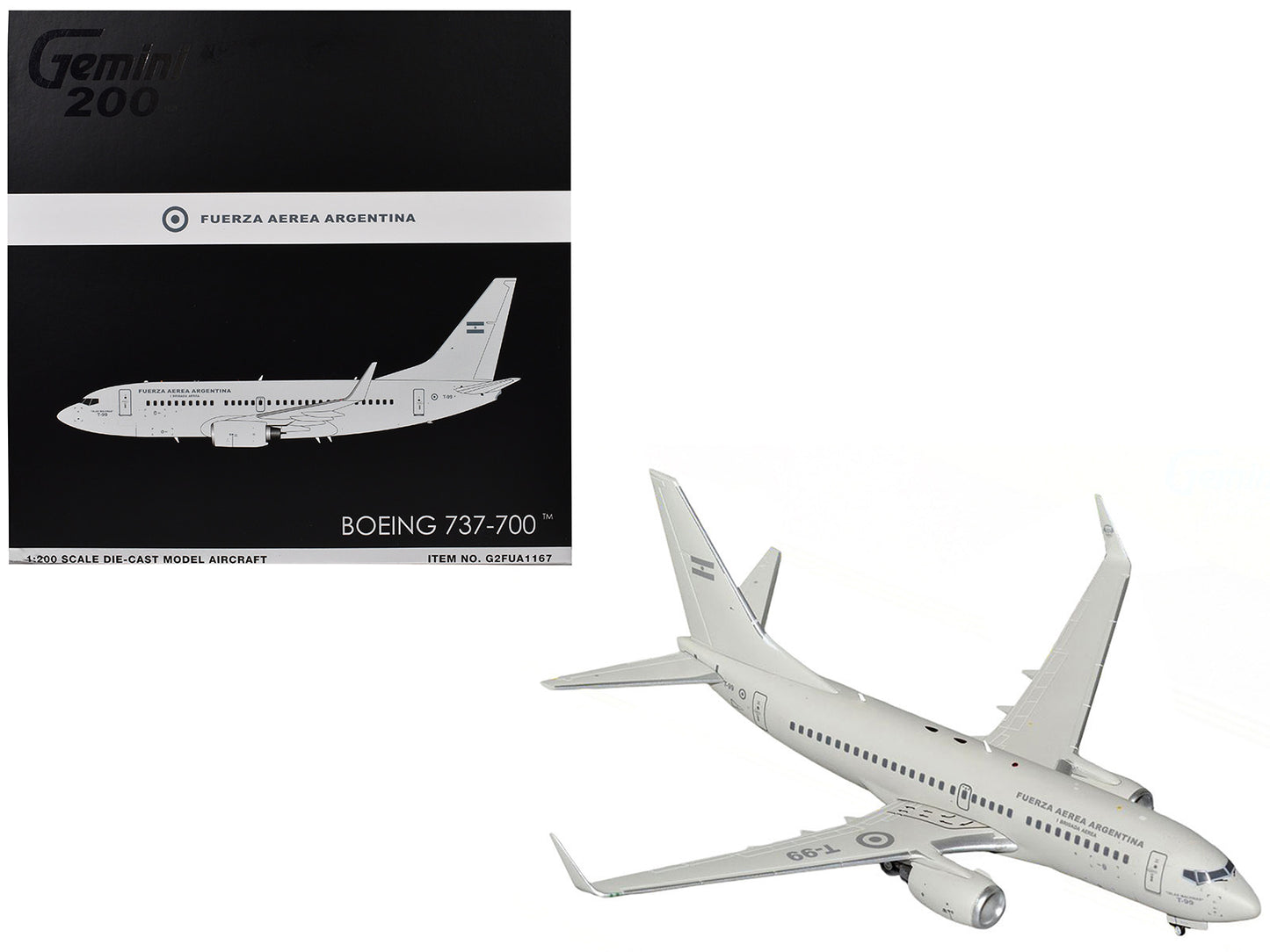 Boeing 737-700 Transport Aircraft "Fuerza Aerea Argentina (Air Force)" (T-99) Gray "Gemini 200" Series 1/200 Diecast Model Airplane by GeminiJets