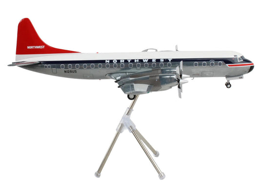 Lockheed L-188 Electra Commercial Aircraft "Northwest Orient" (N128US) White and Gray with Blue Stripes and Red Tail "Gemini 200" Series 1/200 Diecast Model Airplane by GeminiJets GeminiJets