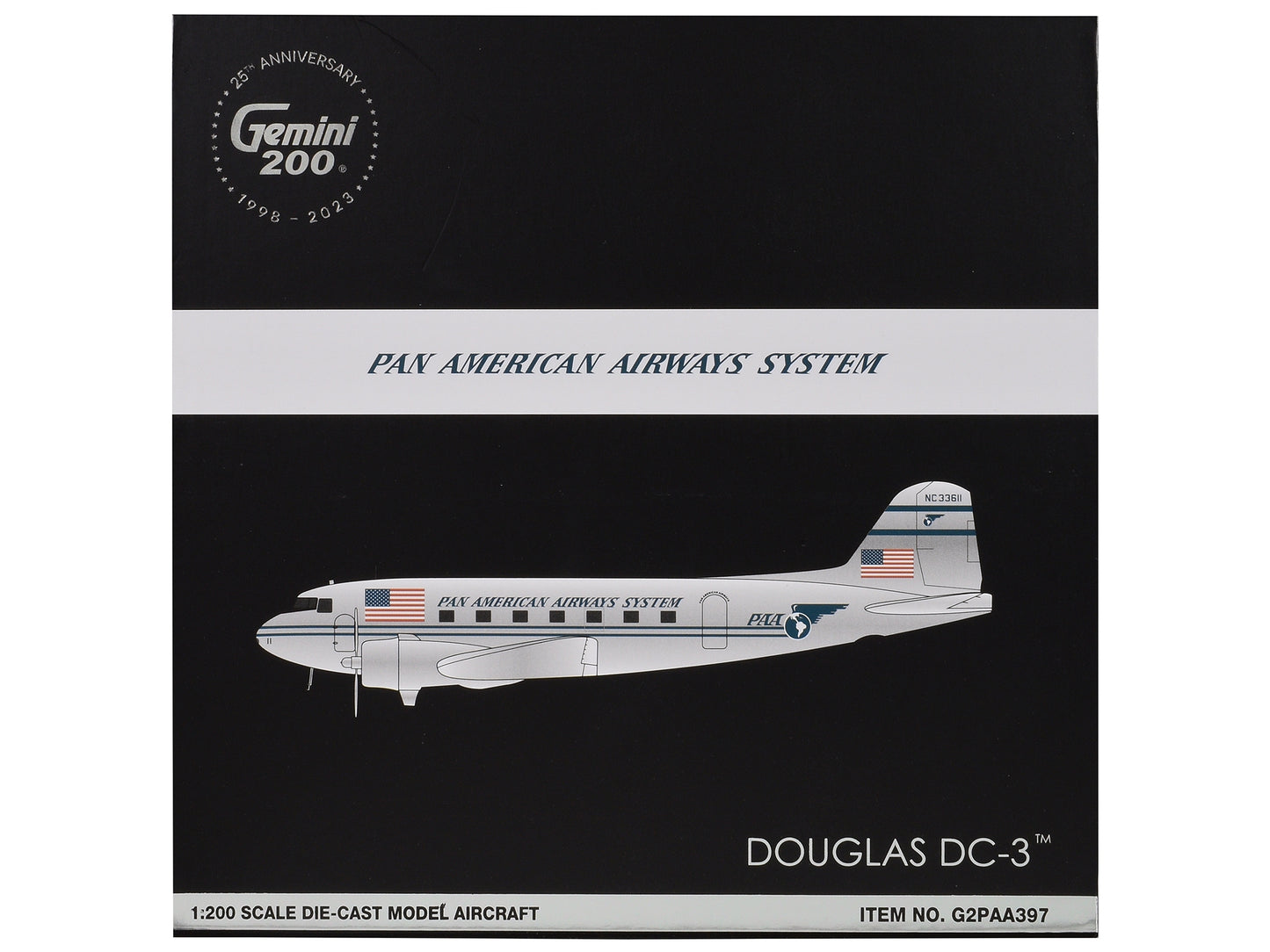Douglas DC-3 Commercial Aircraft "Pan American Airways" (NC33611) Polished Metal Finish "Gemini 200" Series 1/200 Diecast Model Airplane by GeminiJets