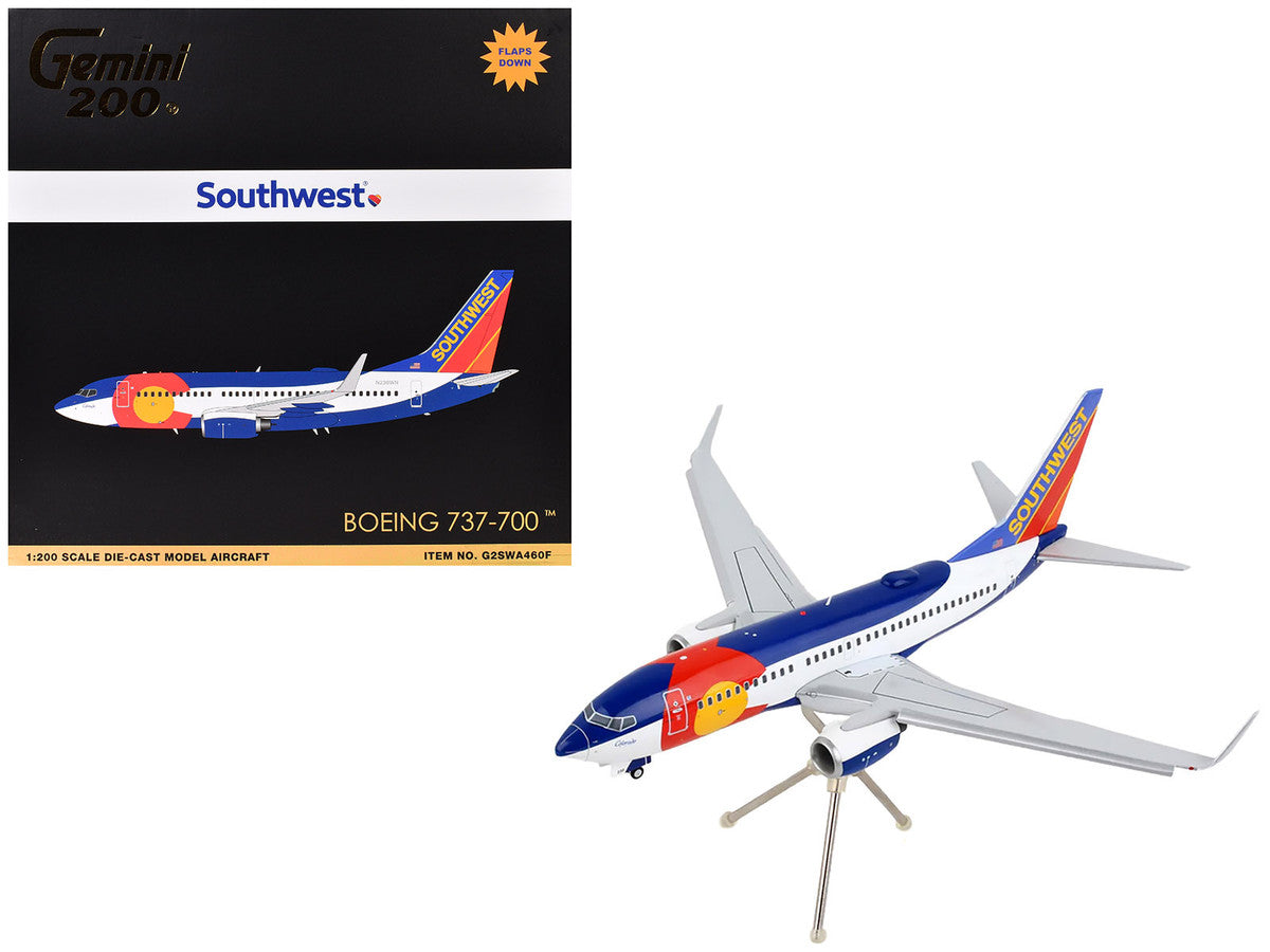 Boeing 737-700 Commercial Aircraft with Flaps Down Configuration "Southwest Airlines - Colorado One" (N230WN) White and Blue "Gemini 200" Series 1/200 Diecast Model Airplane by GeminiJets GeminiJets