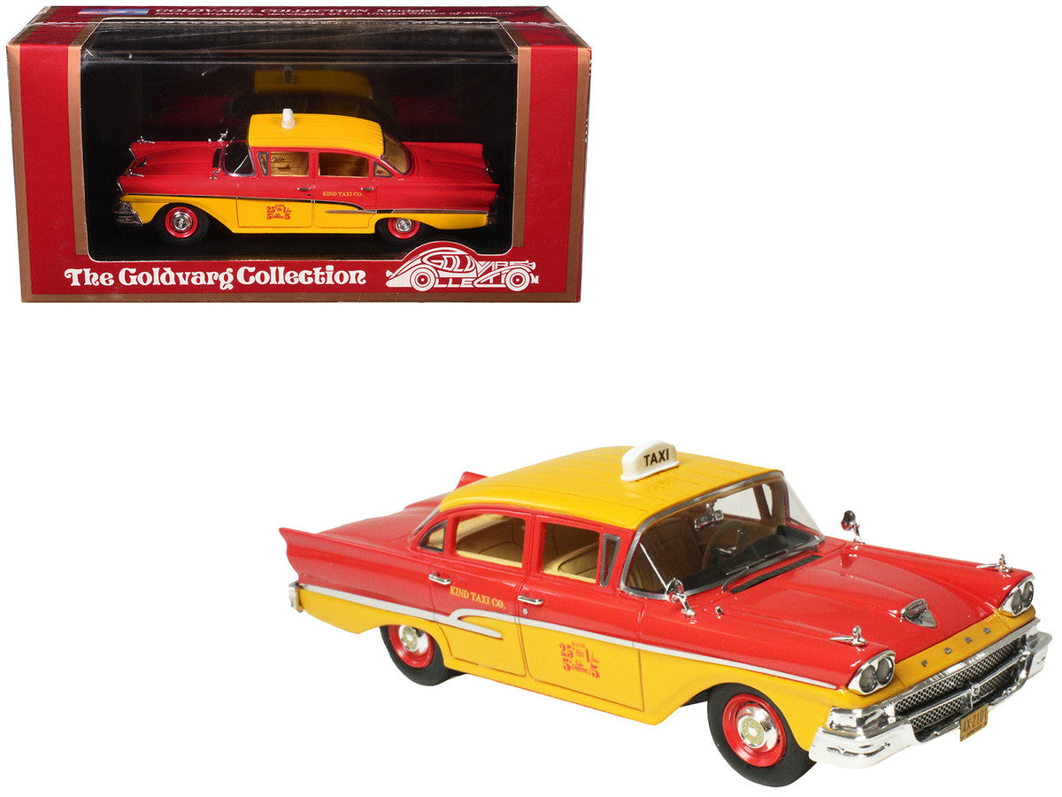 1958 Ford Custom 300 Taxi Cab "Kind Taxi Co." Red and Yellow with Yellow Interior Limited Edition to 200 pieces Worldwide 1/43 Model Car by Goldvarg Collection Goldvarg Collection