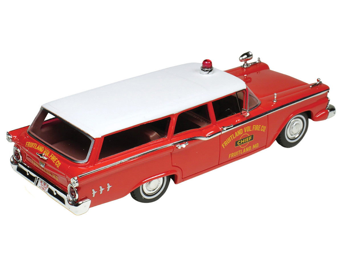 1959 Ford Country Squire "Fruitland MD Fire Chief" Red with White Top Limited Edition to 200 pieces Worldwide 1/43 Model Car by Goldvarg Collection Goldvarg Collection