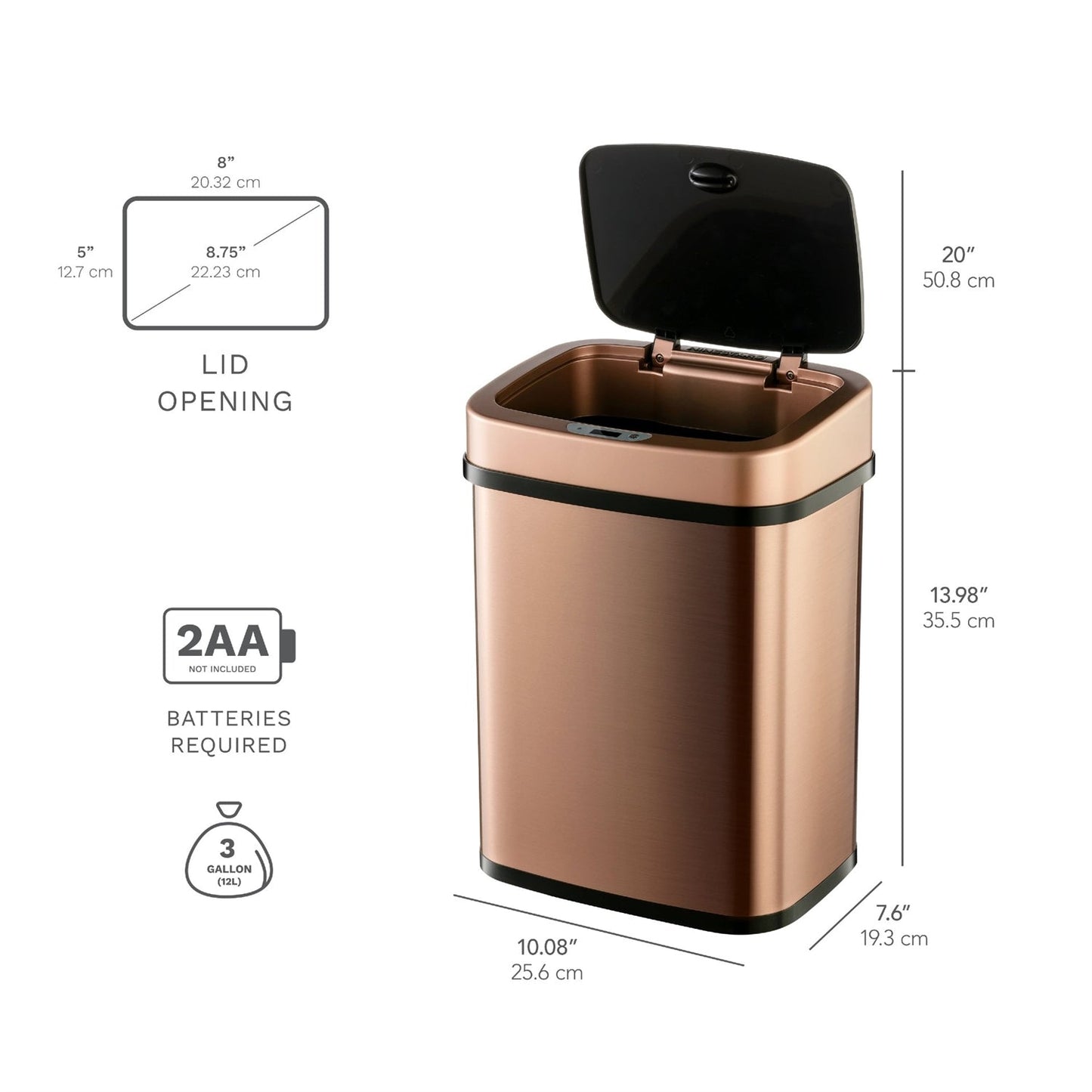 3-Gallon Motion Sensor Touchless Stainless Steel Trash Can in Copper Gold Finish FastFurnishings