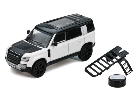 Land Rover Defender 110 White Metallic with Black Top and Roof Rack 1/64 Diecast Model Car by GCD x Enchery GCD