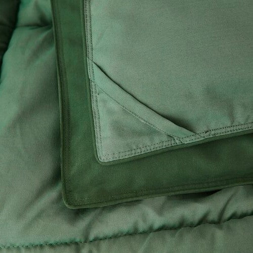 Full/Queen Traditional Microfiber Reversible 3 Piece Comforter Set in Green-4