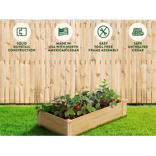 2ft x 4ft Low Profile Cedar Wood Raised Garden Bed Planter Box - Made In USA FastFurnishings