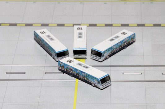 Cobus 3000 Passenger Bus White and Blue with Graphics "US Airways Shuttle Bus - Greener Transit" 4 Piece Set 1/400 Diecast Models by GeminiJets GeminiJets