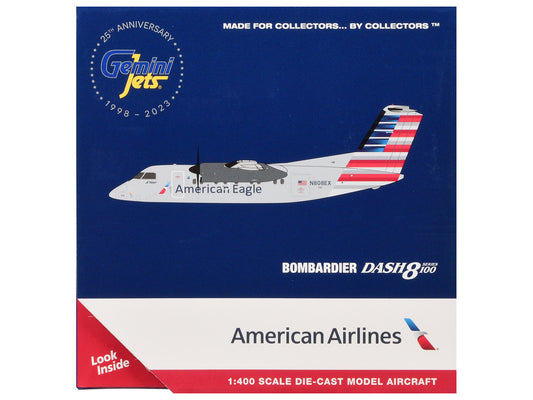 Bombardier Dash 8-100 Commercial Aircraft "American Airlines - American Eagle" (N808EX) Gray with Striped Tail 1/400 Diecast Model Airplane by GeminiJets-1
