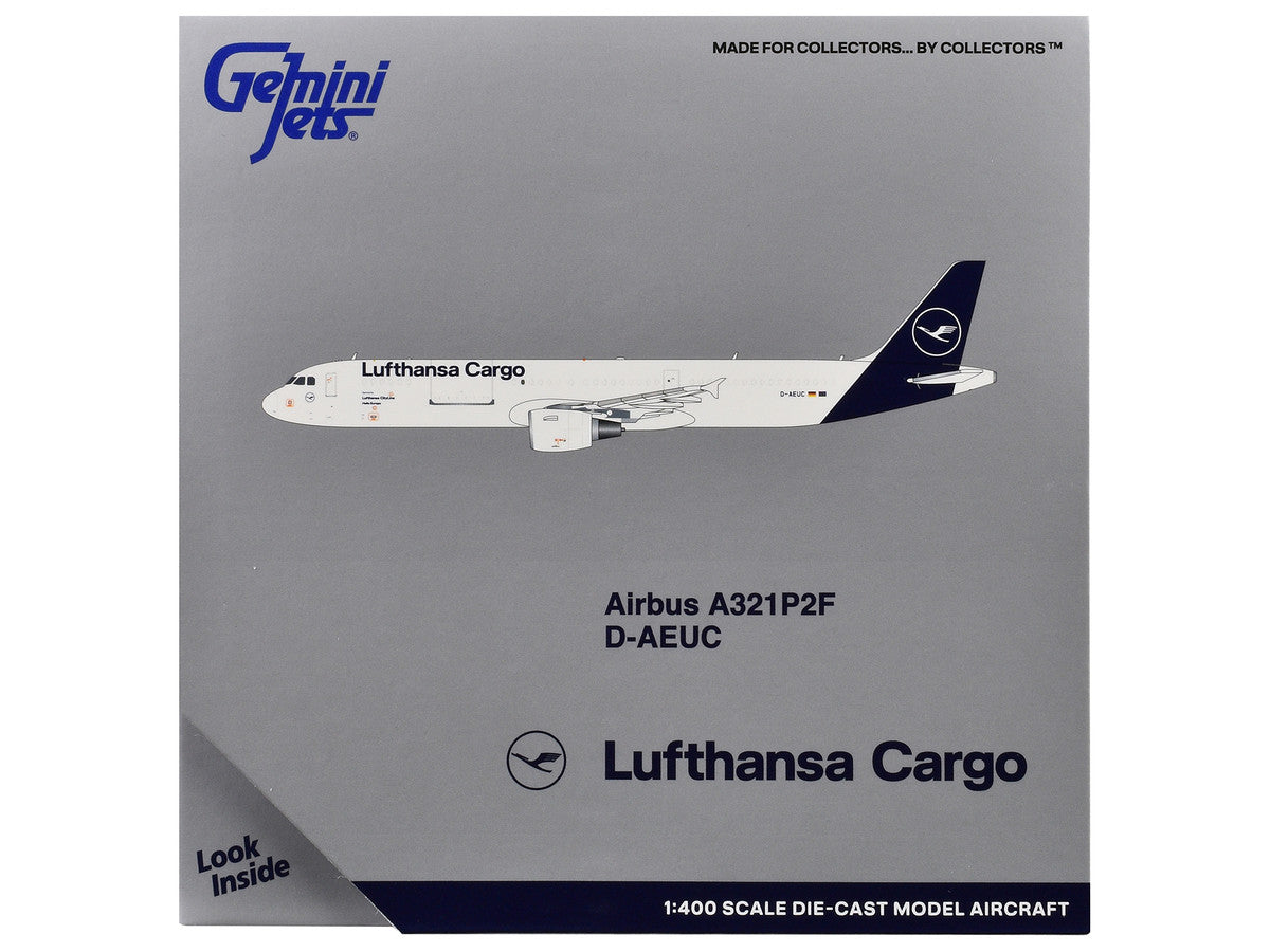 Airbus A321P2F Commercial Aircraft "Lufthansa Cargo" (D-AEUC) White with Blue Tail 1/400 Diecast Model Airplane by GeminiJets GeminiJets