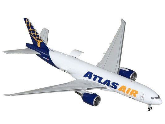 Boeing 777-200LRF Commercial Aircraft "Atlas Air" (N703GT) White with Blue Tail "Interactive Series" 1/400 Diecast Model Airplane by GeminiJets-1