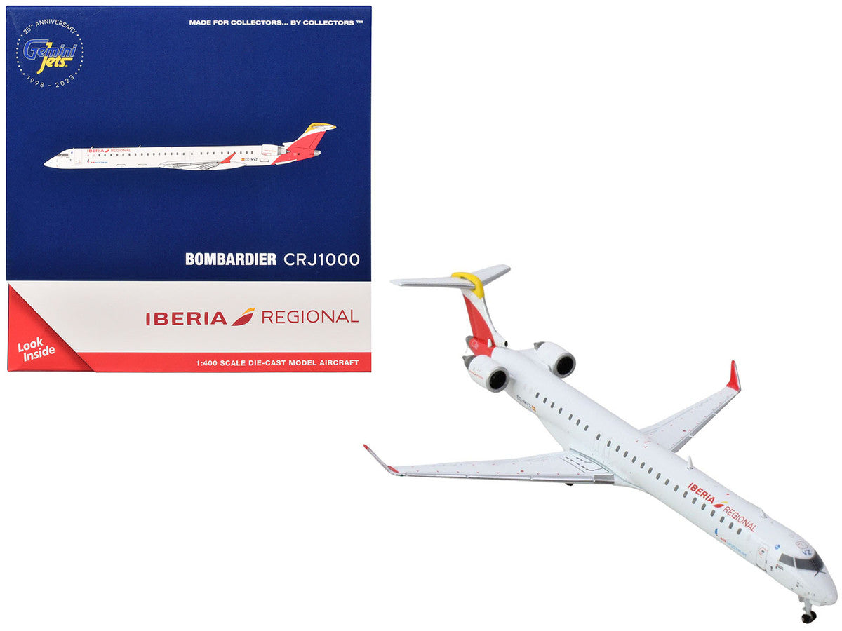 Bombardier CRJ1000 Commercial Aircraft "Iberia Regional" (EC-MVZ) White with Red Tail 1/400 Diecast Model Airplane by GeminiJets GeminiJets