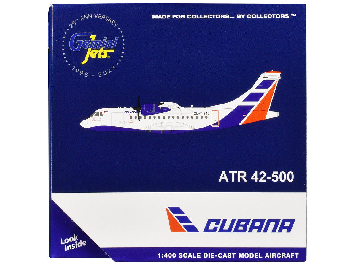 ATR 42-500 Commercial Aircraft "Cubana Airlines" (CU-T1240) White with Red and Blue Stripes 1/400 Diecast Model Airplane by GeminiJets GeminiJets