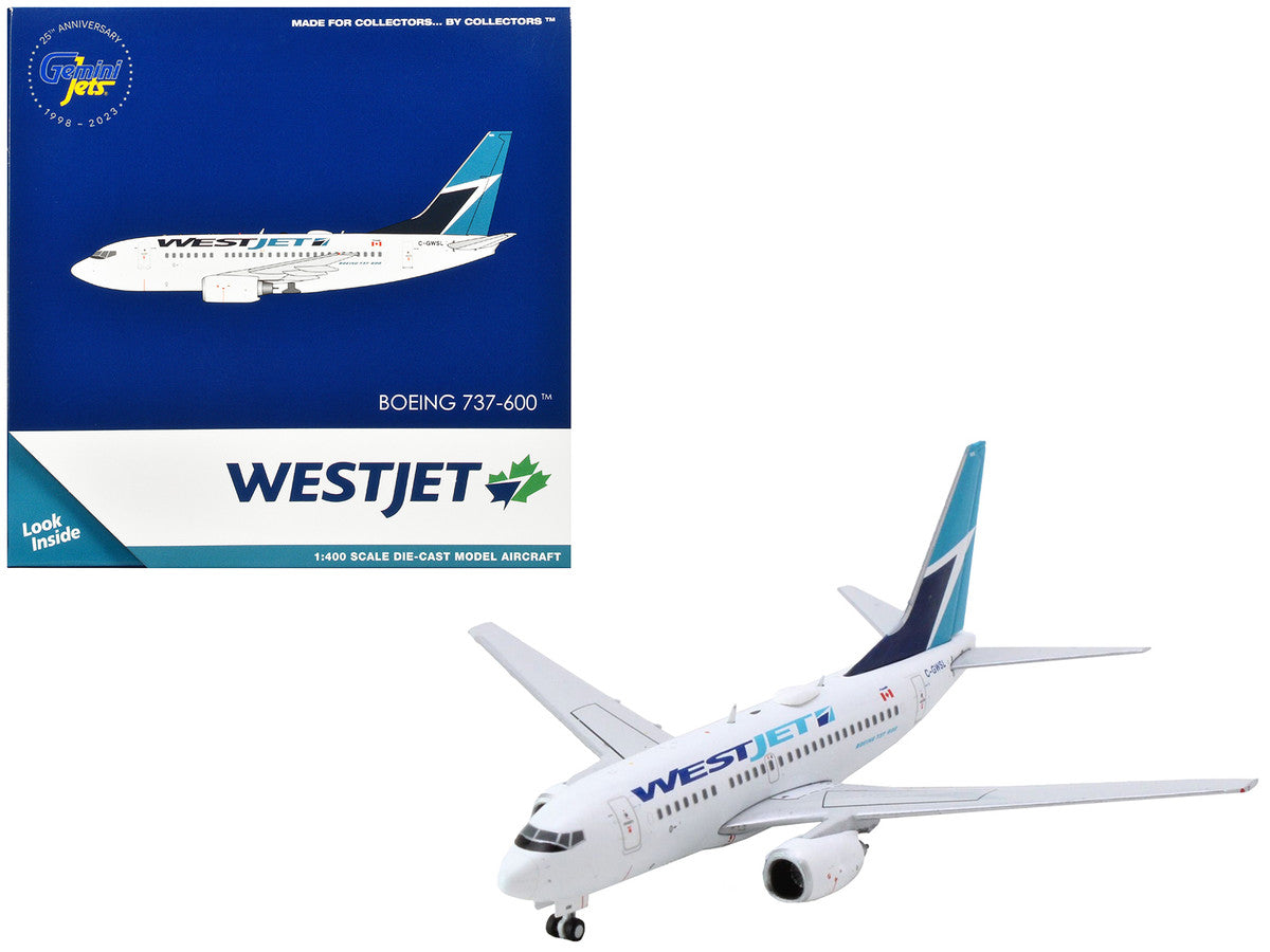 Boeing 737-600 Commercial Aircraft "Westjet Airlines" (C-GWSL) White with Blue Tail 1/400 Diecast Model Airplane by GeminiJets GeminiJets