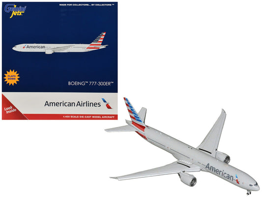 Boeing 777-300ER Commercial Aircraft with Flaps Down "American Airlines" (N722AN) Gray with Striped Tail 1/400 Diecast Model by GeminiJets GeminiJets