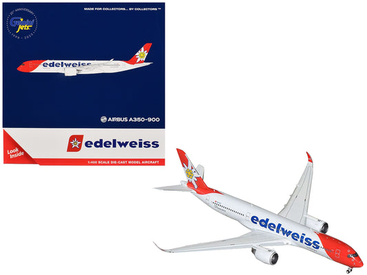 Airbus A350-900 Commercial Aircraft with Flaps Down Configuration "Edelweiss Air" (HB-IHC) White with Red Tail 1/400 Diecast Model Airplane by GeminiJets