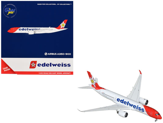 Airbus A350-900 Commercial Aircraft "Edelweiss Air" (HB-IHC) White with Red Tail 1/400 Diecast Model Airplane by GeminiJets
