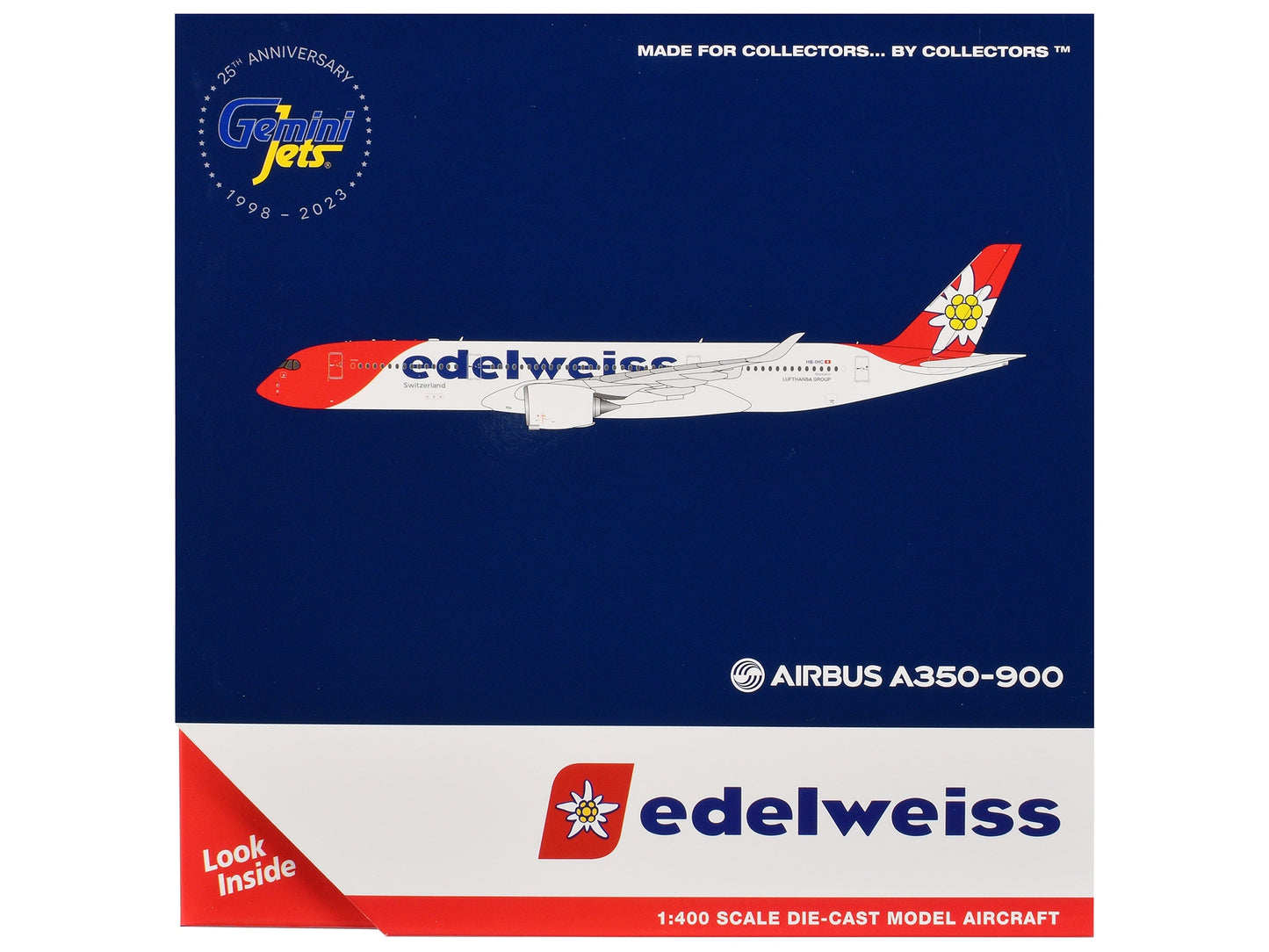 Airbus A350-900 Commercial Aircraft "Edelweiss Air" (HB-IHC) White with Red Tail 1/400 Diecast Model Airplane by GeminiJets