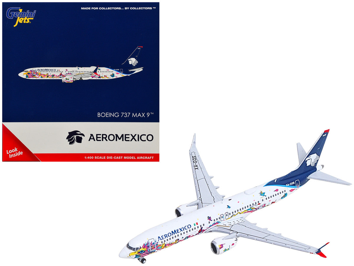 Boeing 737 MAX 9 Commercial Aircraft "Aeromexico - Kukulcan" (XA-GQS) White with Graphics and Blue Tail 1/400 Diecast Model by GeminiJets GeminiJets