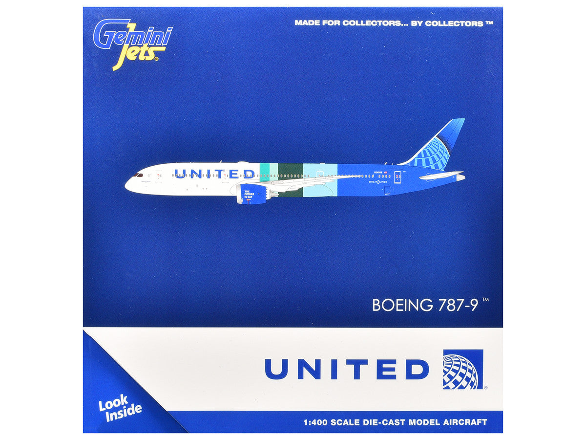 Boeing 787-9 Commercial Aircraft "United Airlines - The Future is SAF" (N24988) White and Blue with Stripes 1/400 Diecast Model Airplane by GeminiJets GeminiJets