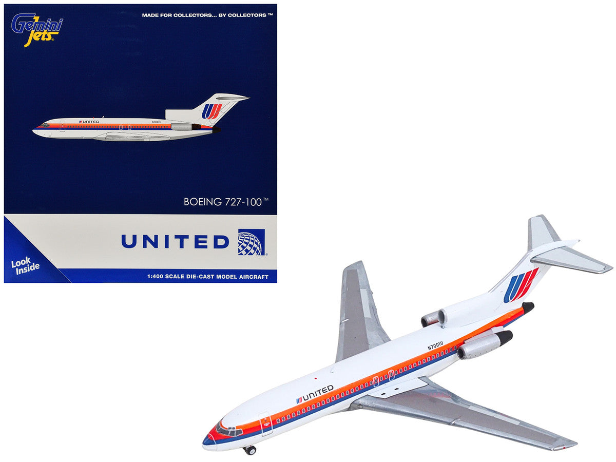 Boeing 727-100 Commercial Aircraft "United Airlines - Saul Bass Livery" (N7001U) White with Stripes 1/400 Diecast Model by GeminiJets GeminiJets