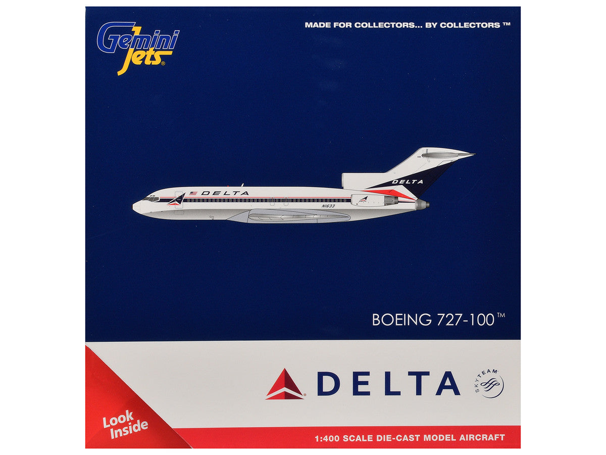 Boeing 727-100 Commercial Aircraft "Delta Air Lines" (N1633) White with Red and Blue Stripes 1/400 Diecast Model by GeminiJets GeminiJets