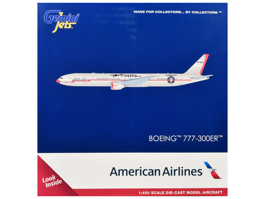 Boeing 777-300ER Commercial Aircraft "American Airlines - Flagship DFW" (N735AT) Silver with Orange Stripes 1/400 Diecast Model by GeminiJets-1