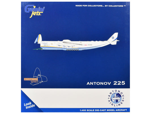 Antonov An-225 Mriya Commercial Aircraft "Antonov Airlines" (UR-82060) White with Blue and Yellow Stripes "Interactive Series" 1/400 Diecast Model by GeminiJets GeminiJets