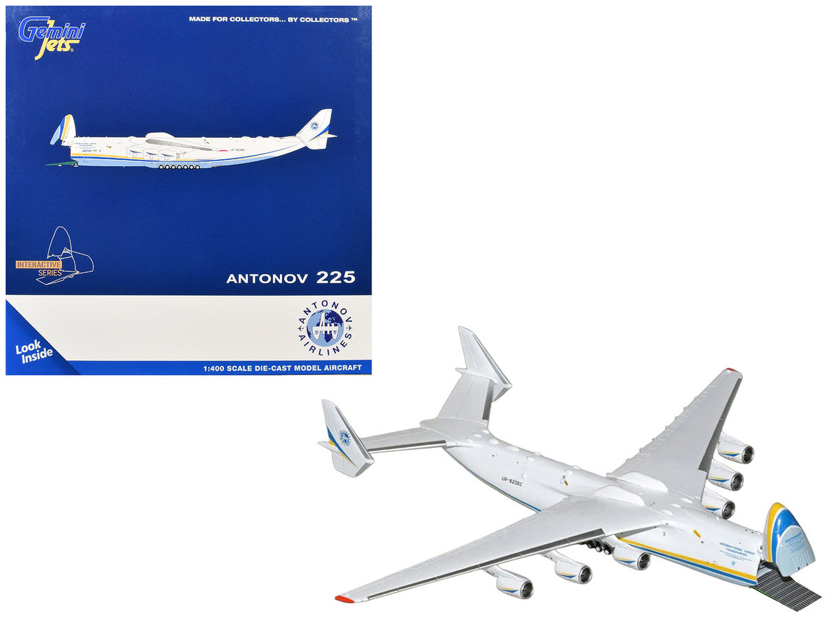 Antonov An-225 Mriya Commercial Aircraft "Antonov Airlines" (UR-82060) White with Blue and Yellow Stripes "Interactive Series" 1/400 Diecast Model by GeminiJets GeminiJets