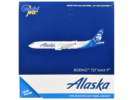 Boeing 737 MAX 9 Commercial Aircraft "Alaska Airlines" (N708AL) White with Blue Tail Graphics 1/400 Diecast Model by GeminiJets GeminiJets