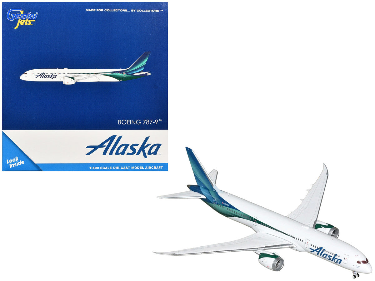 Boeing 787-9 Commercial Aircraft "Alaska Airlines" (N784HA) White with Blue and Green Tail 1/400 Diecast Model by GeminiJets GeminiJets