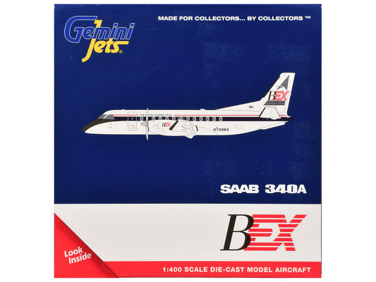 Saab 340A Commercial Aircraft "Business Express Airlines - The Delta Connection" (N749BA) White with Blue and Red Stripes 1/400 Diecast Model by GeminiJets GeminiJets