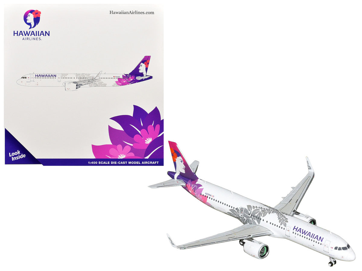 Airbus A321neo Commercial Aircraft "Hawaiian Airlines" (N209HA) White with Purple Tail Graphics 1/400 Diecast Model Airplane by GeminiJets GeminiJets