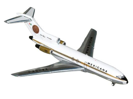 Boeing 727-100 Commercial Aircraft "Mexicana de Aviacion" (XA-SEJ) White with Gold Stripes 1/400 Diecast Model Airplane by GeminiJets GeminiJets