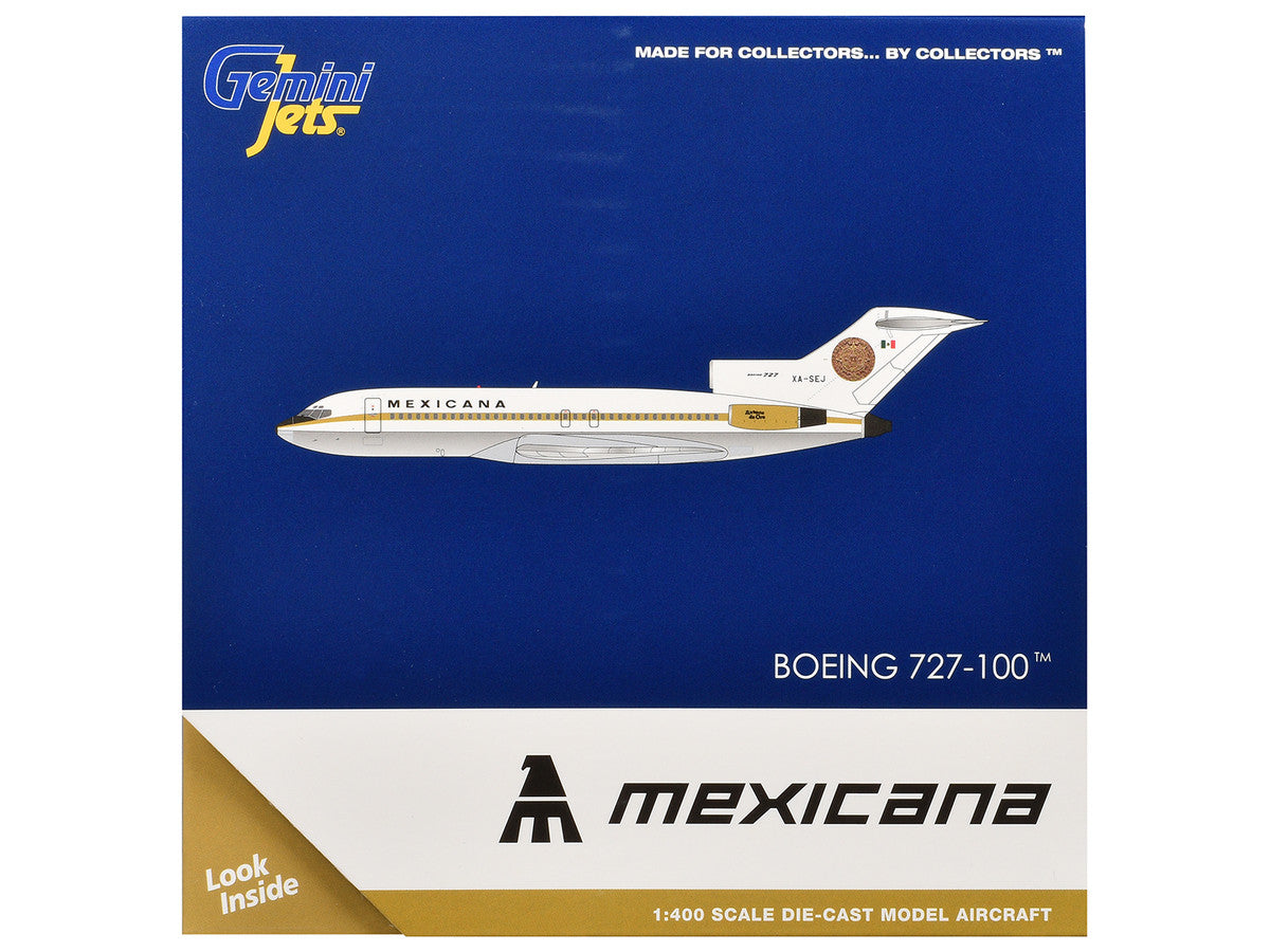 Boeing 727-100 Commercial Aircraft "Mexicana de Aviacion" (XA-SEJ) White with Gold Stripes 1/400 Diecast Model Airplane by GeminiJets GeminiJets