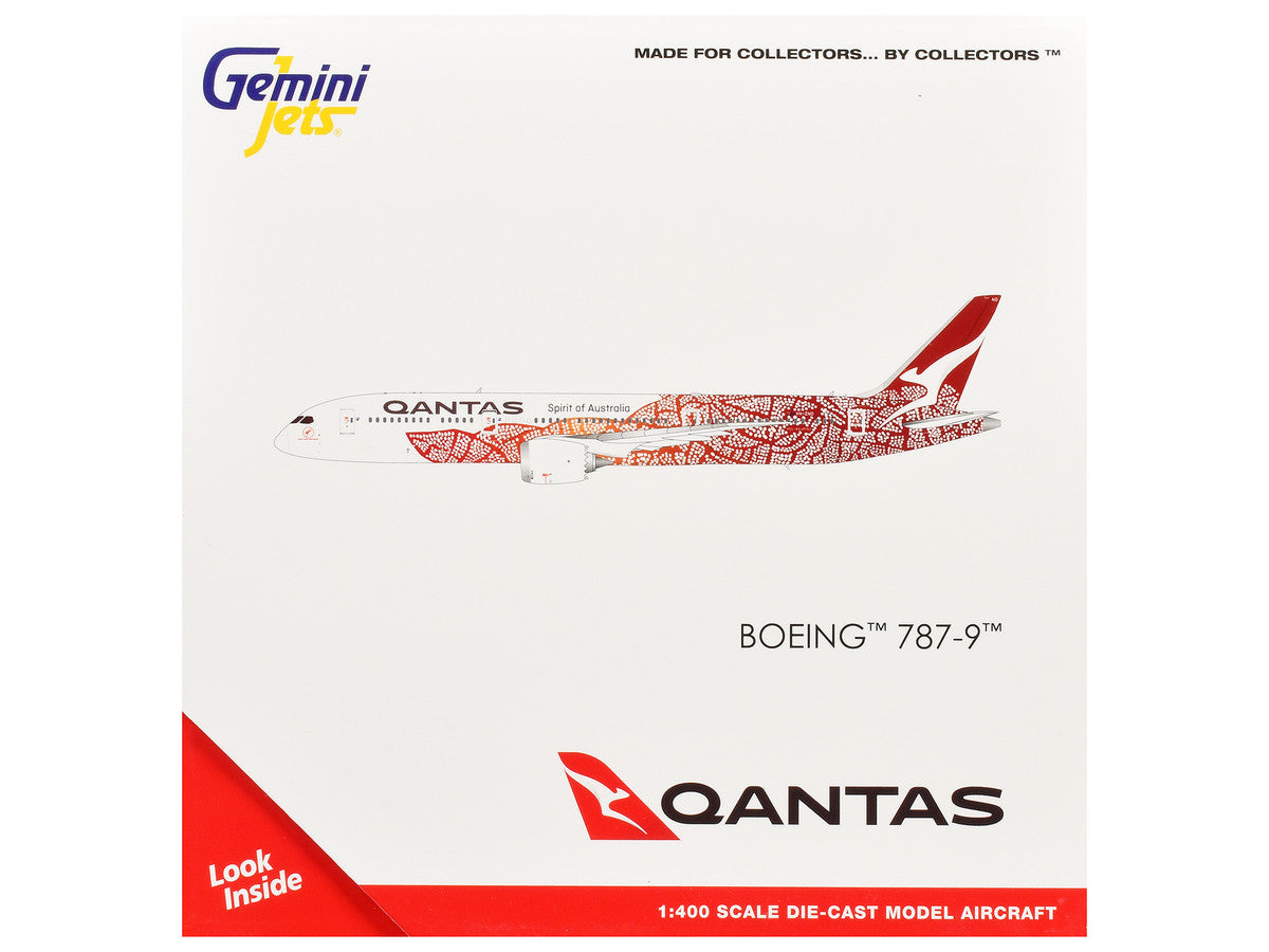 Boeing 787-9 Commercial Aircraft "Qantas - Yam Dreaming" (VH-ZND) White with Red Graphics 1/400 Diecast Model Airplane by GeminiJets GeminiJets