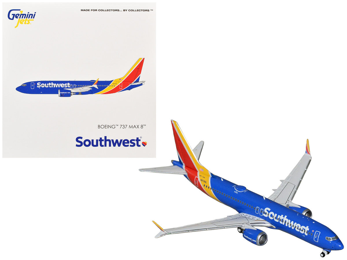 Boeing 737 MAX 8 Commercial Aircraft "Southwest Airlines" (N8788L) Blue with Red and Yellow Stripes 1/400 Diecast Model Airplane by GeminiJets GeminiJets