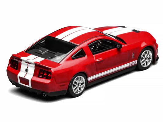 2007 Ford Mustang Shelby GT500 Torch Red with White Stripes 1/64 Diecast Model Car by MotorHelix & Greenlight Motorhelix
