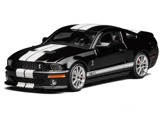 2007 Ford Mustang Shelby GT500 Ebony Black with White Stripes 1/64 Diecast Model Car by MotorHelix & Greenlight Motorhelix