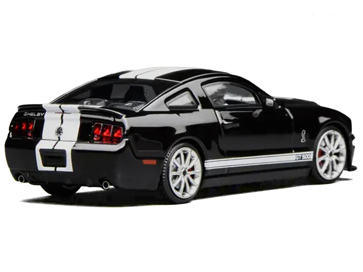 2007 Ford Mustang Shelby GT500 Ebony Black with White Stripes 1/64 Diecast Model Car by MotorHelix & Greenlight Motorhelix